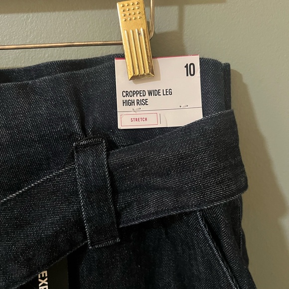 Express 10 Belted Cropped Wide Leg Super High Rise Rinse Denim Womens Jeans NWT - Picture 3 of 5